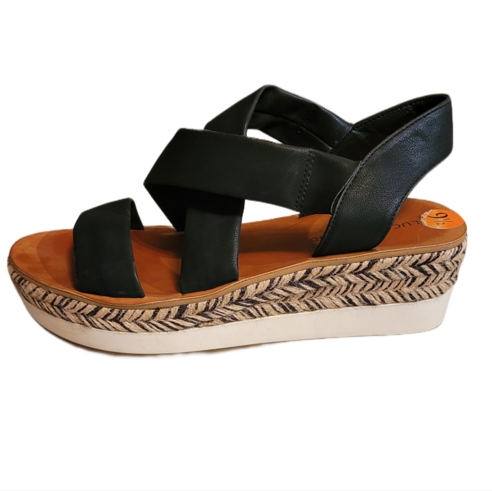 Lucky Brand Strappy Wedge Platform Sandals 9.5 Black - Picture 1 of 6